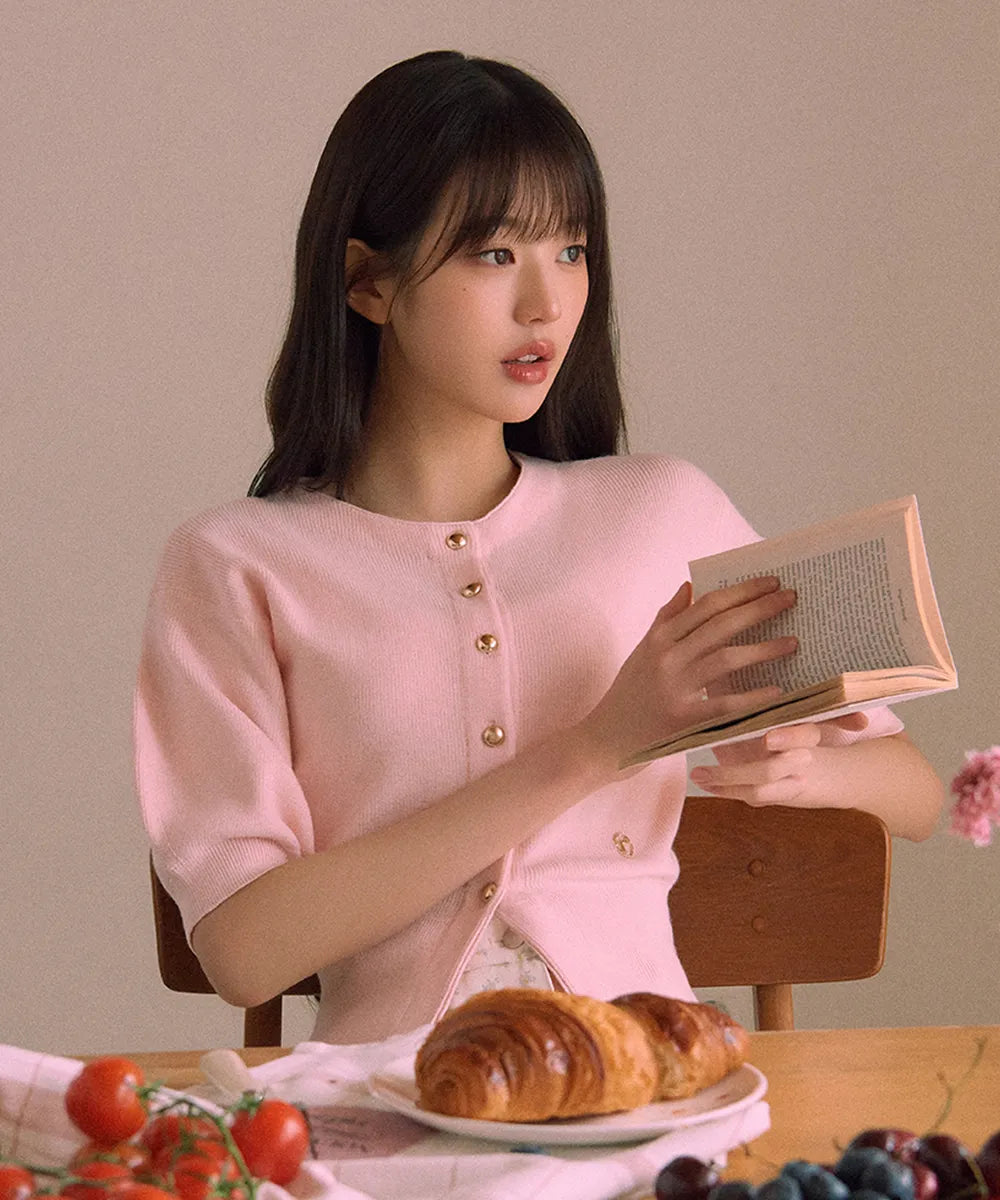 VOLUME SLEEVE HALF CARDIGAN PINK